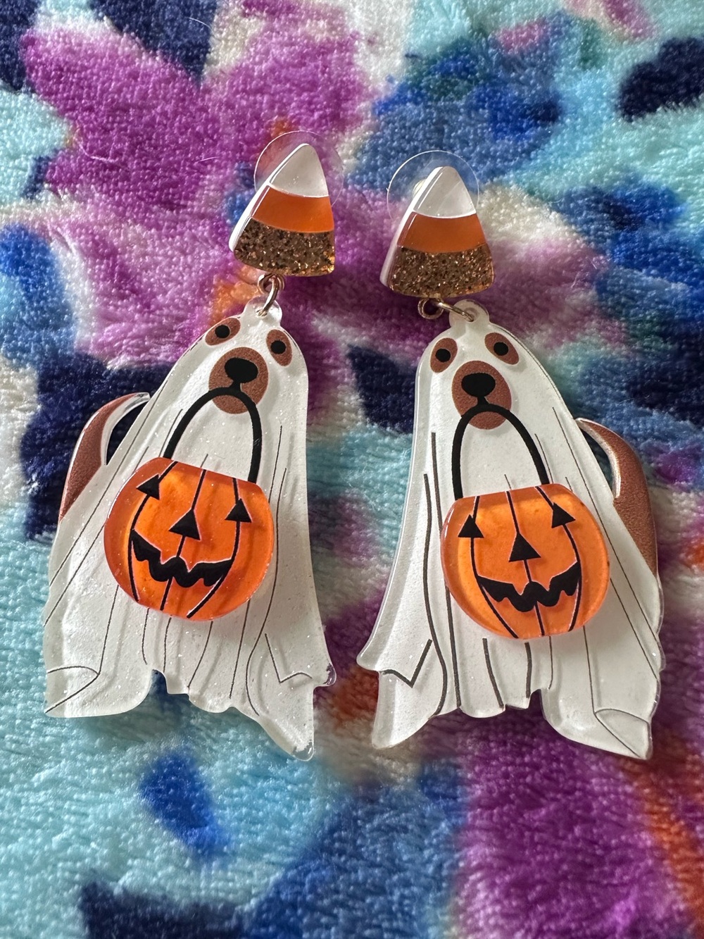 Halloween Drop Resin Earrings - Dogs, Ghosts, Candy Corn & Pumpkins